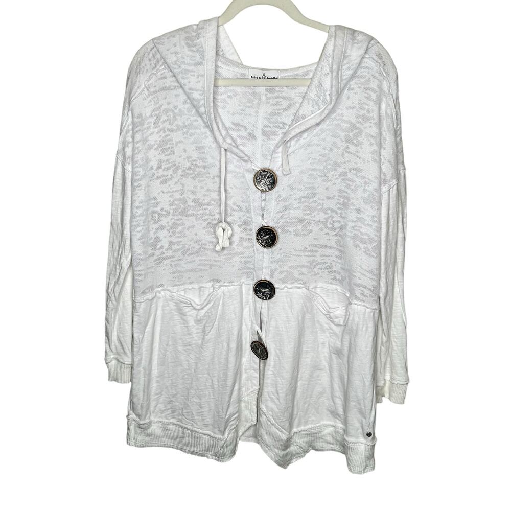 Neon Buddha White Cotton Blend Button up Hoodie with pockets Size Small - Picture 2 of 8